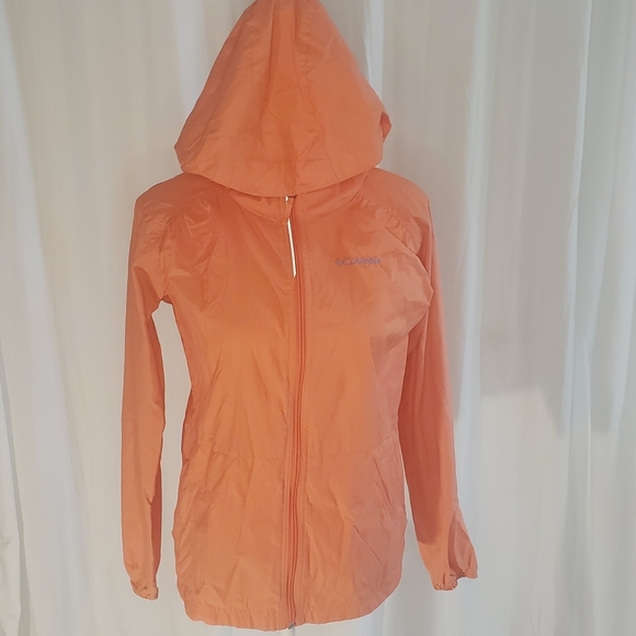 Columbia Access Point Jacket Youth Girls Size Large Hooded Nylon Peach Color - Picture 2 of 10